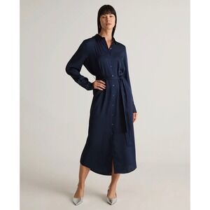 Quince Silk Navy Midi Shirt Dress Sz XS NWT
